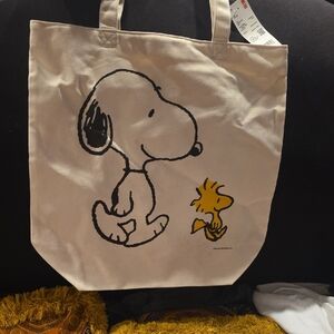 Peanuts Official Snoopy And Woodstock Uniqlo Off White Canvas Tote Bag